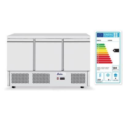Třídveřový chladicí vozík na pizzu se skleněným nástavcem a žulovou pracovní deskou, Arktic, 254L, 230V/400W, 1400x700x…